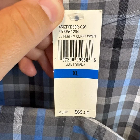 IZOD Performance Comfort Shirt Men's Blue Gray Plaid Button Down Size XL NWT - Picture 7 of 10